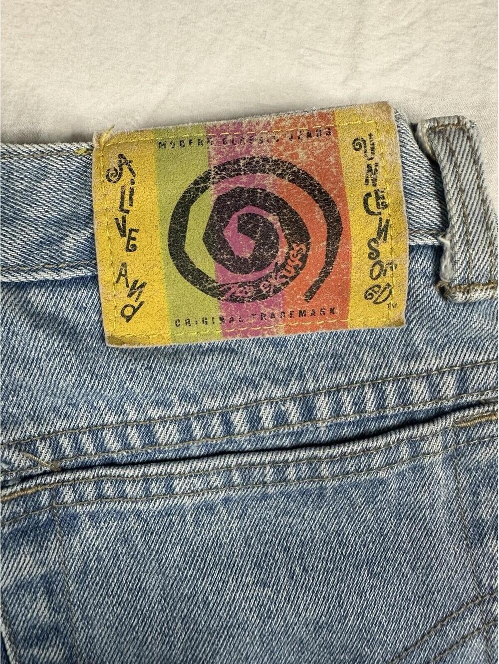 VNT 90s One World Plaid Patchwork Distressed Jeans Size 11 High Rise Straight - Picture 15 of 16